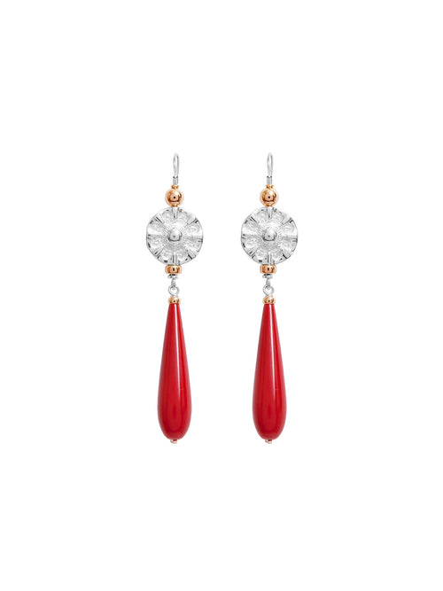 Fiorina Jewellery Elite Vic Disc Drop Earrings Red Coral