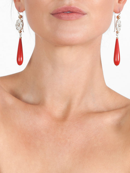 Fiorina Jewellery Elite Vic Disc Drop Earrings Red Coral Model