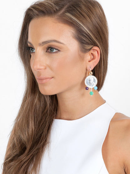 Fiorina Jewellery Monster Mid-Coin 3 Drop Earrings Chakra Model