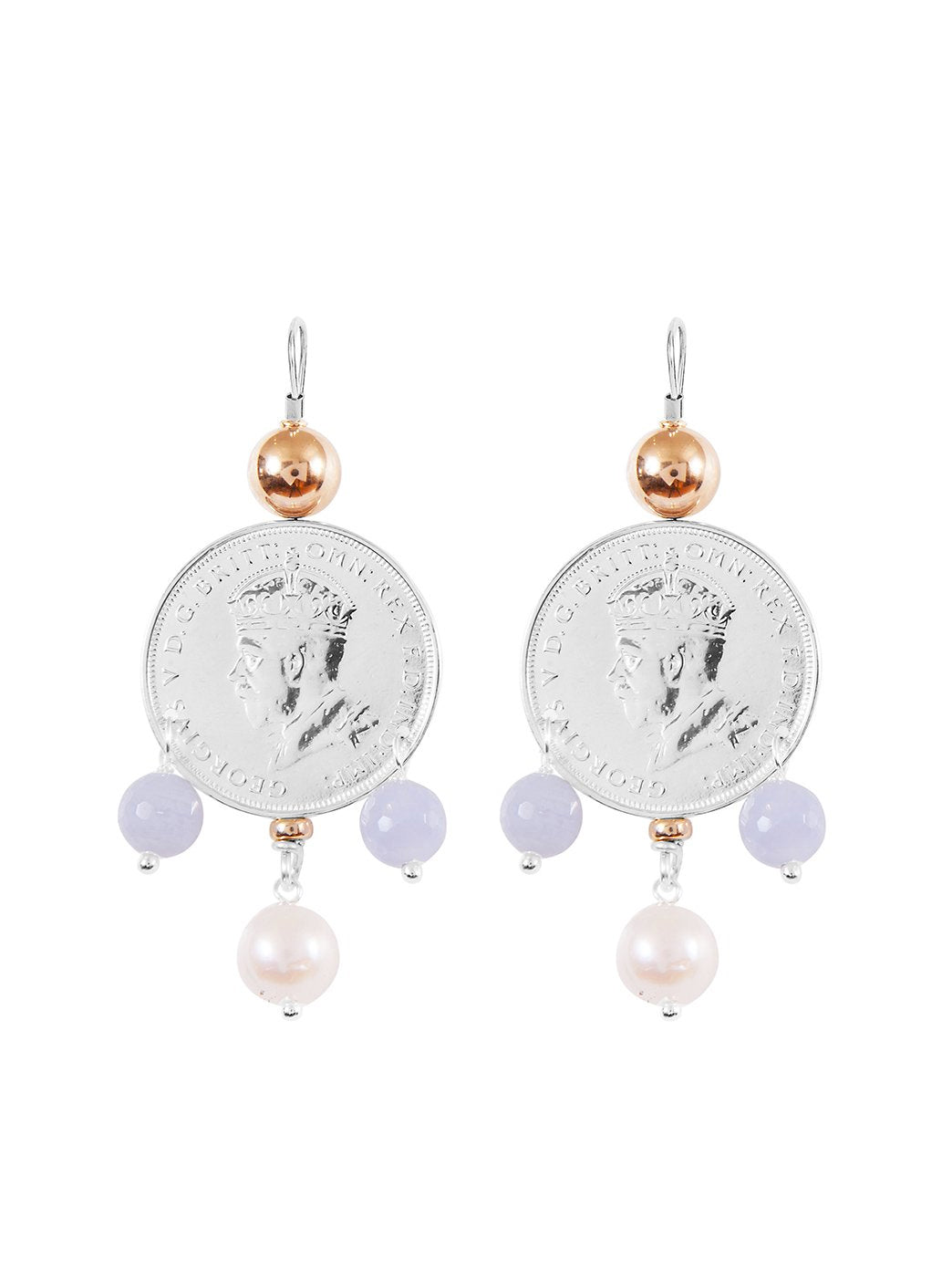 Fiorina Jewellery Monster Mid-Coin 3 Drop Earrings Chalcedony