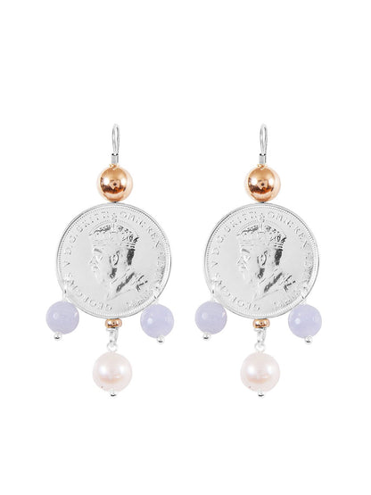 Fiorina Jewellery Monster Mid-Coin 3 Drop Earrings Chalcedony