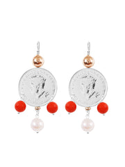 Fiorina Jewellery Monster Mid-Coin 3 Drop Earrings Coral