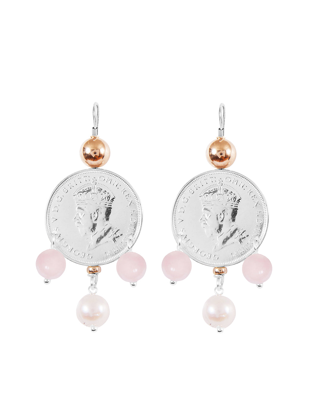 Fiorina Jewellery Monster Mid-Coin 3 Drop Earrings Pink Opal