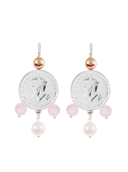 Fiorina Jewellery Monster Mid-Coin 3 Drop Earrings Pink Opal