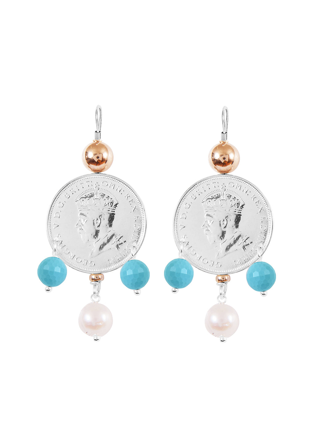Fiorina Jewellery Monster Mid-Coin 3 Drop Earrings Aquamarine