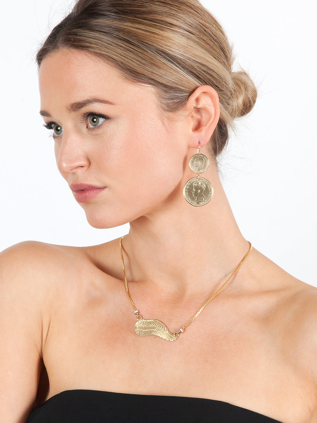Fiorina Jewellery Gold Double Coin Earrings Model