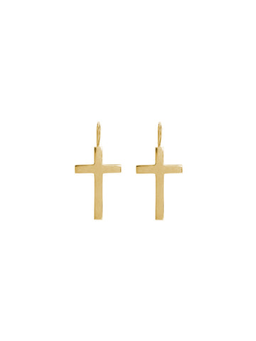 Gold Double Coin Cross Earrings