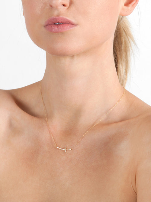 Fiorina Jewellery Diamond Side Cross Yellow Gold Necklace Model