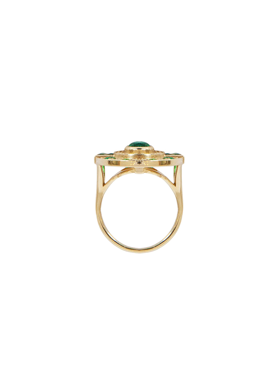 Gold Aztec Ring Emerald Side View