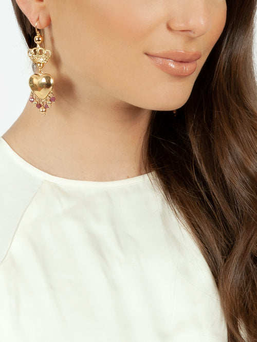 Fiorina Jewellery Gold Royal Valentina Earrings Ruby Model Side