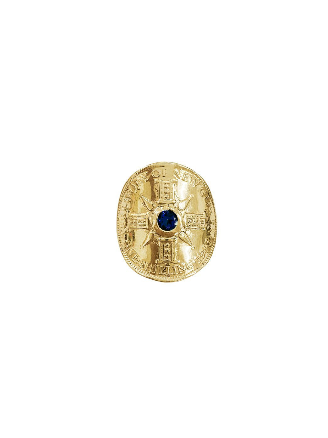 Fiorina Jewellery Gold PNG Bent Coin Ring Blue Sapphire