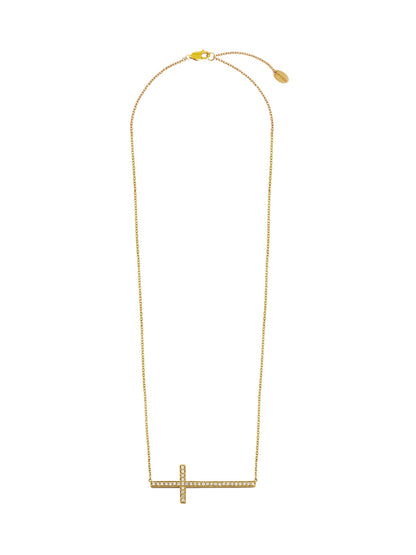 Fiorina Jewellery Large Gold and Diamond Side Cross Necklace