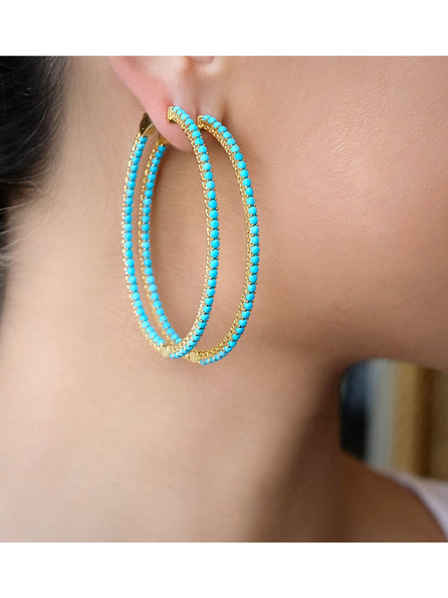 Fiorina Jewellery Gold and Turquoise Hoops Model