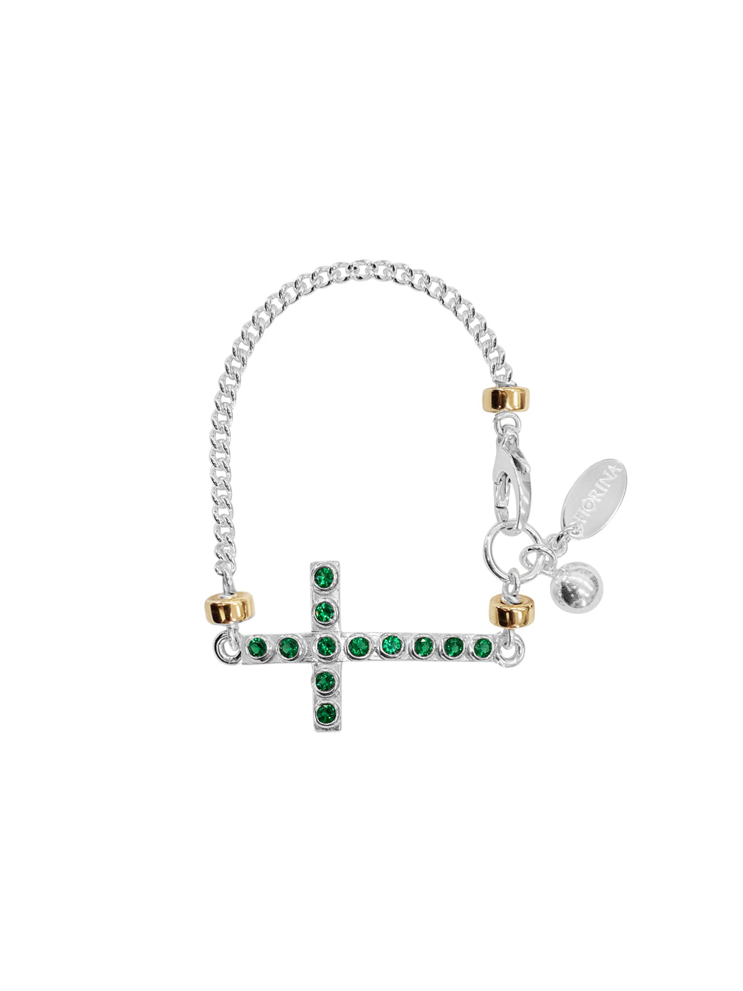 Fiorina Jewellery La Vie Side Cross Bracelet Emerald