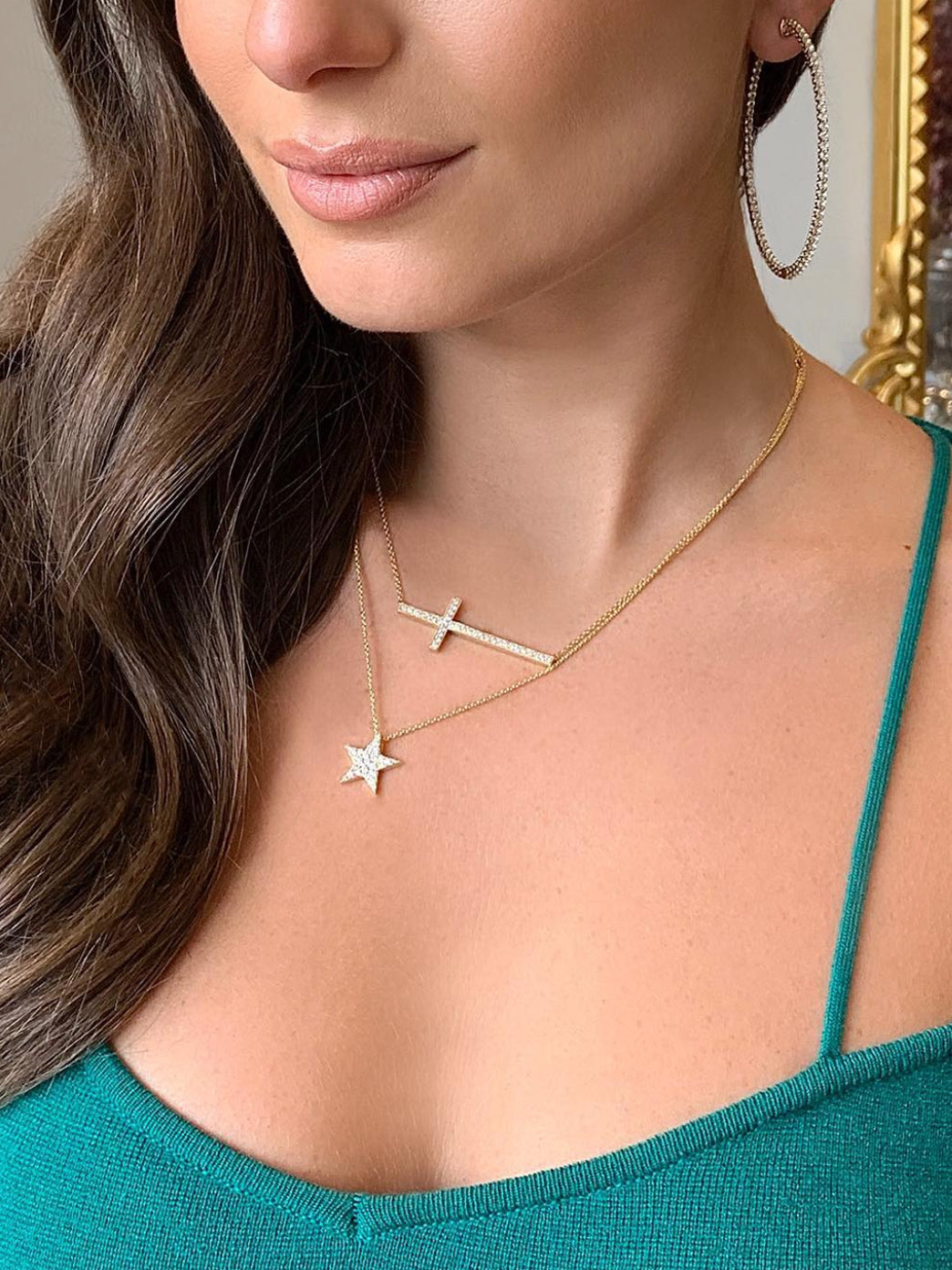 Fiorina Jewellery Large Diamond Side Cross Necklace Model