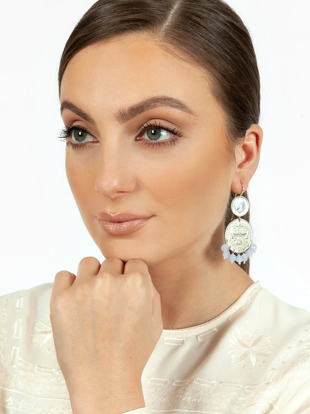 Fiorina Jewellery Mini Marrakesh Earrings Chalcedony Model