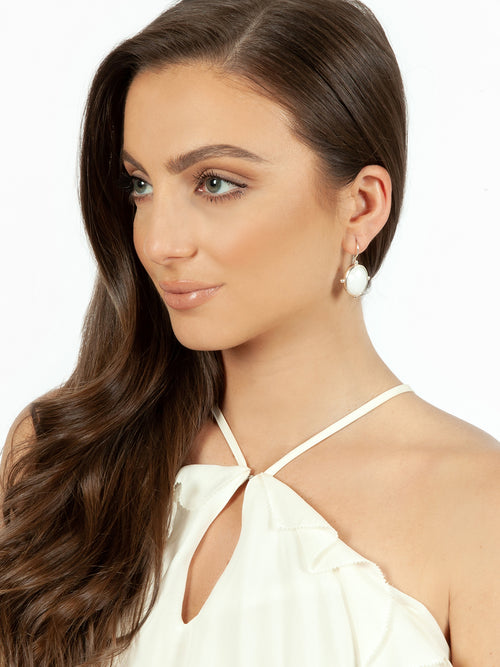 Fiorina Jewellery Oval Button Earrings White Model