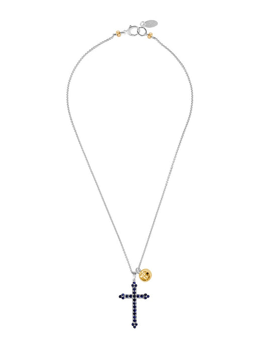 Fiorina Jewellery Victoria Cross Necklace Blue Sapphire