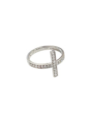 Fiorina Jewellery White Gold Diamond Side Cross Ring Side Top View